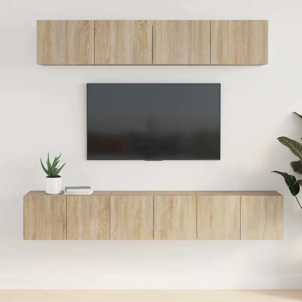 TV staliukas Televizoriaus spintelių komplektas, 5 dalių, ąžuolo, mediena