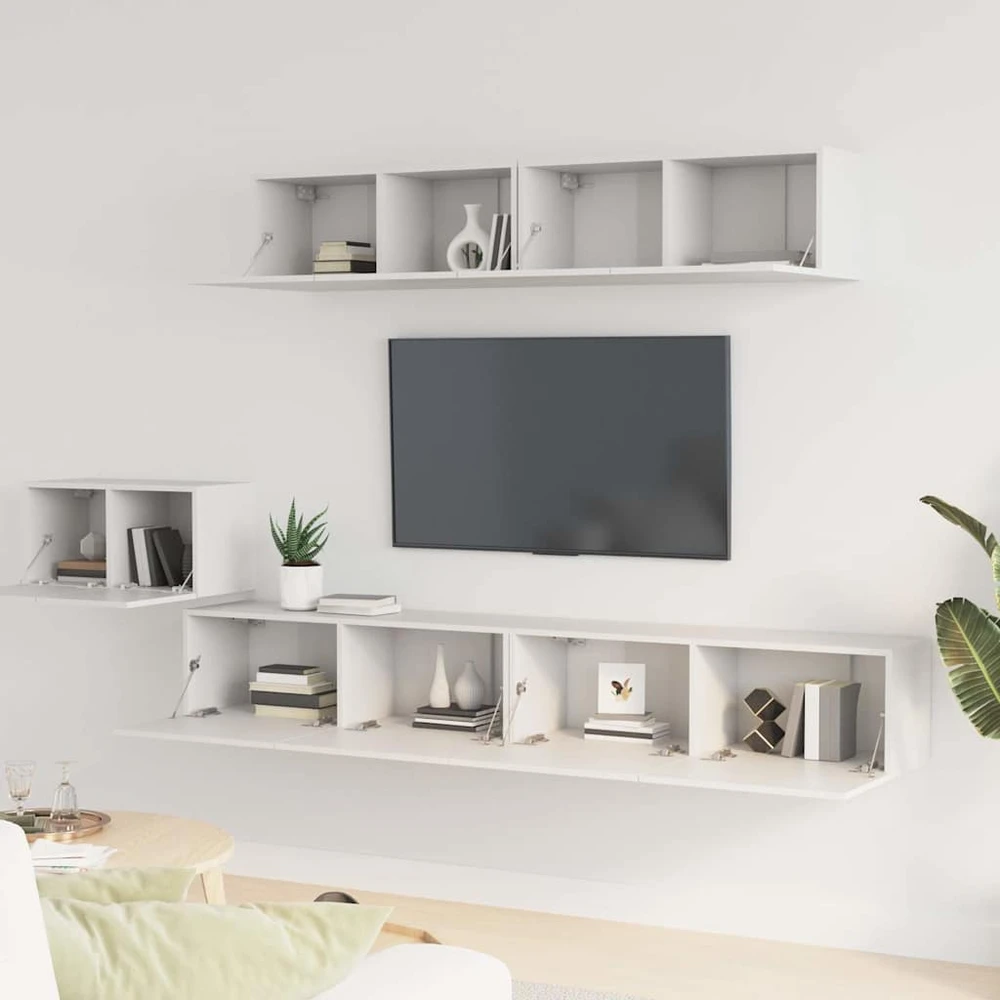 TV staliukas Televizoriaus spintelių komplektas, 5 dalių, baltas, mediena