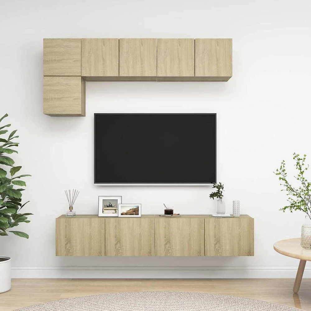 TV staliukas Televizoriaus spintelių komplektas, 5 dalių, ąžuolo, mediena