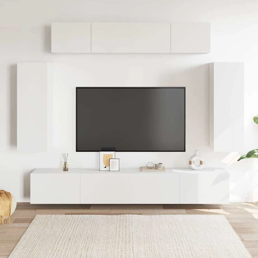 TV staliukas Televizoriaus spintelių komplektas, 6 dalių, baltas, mediena