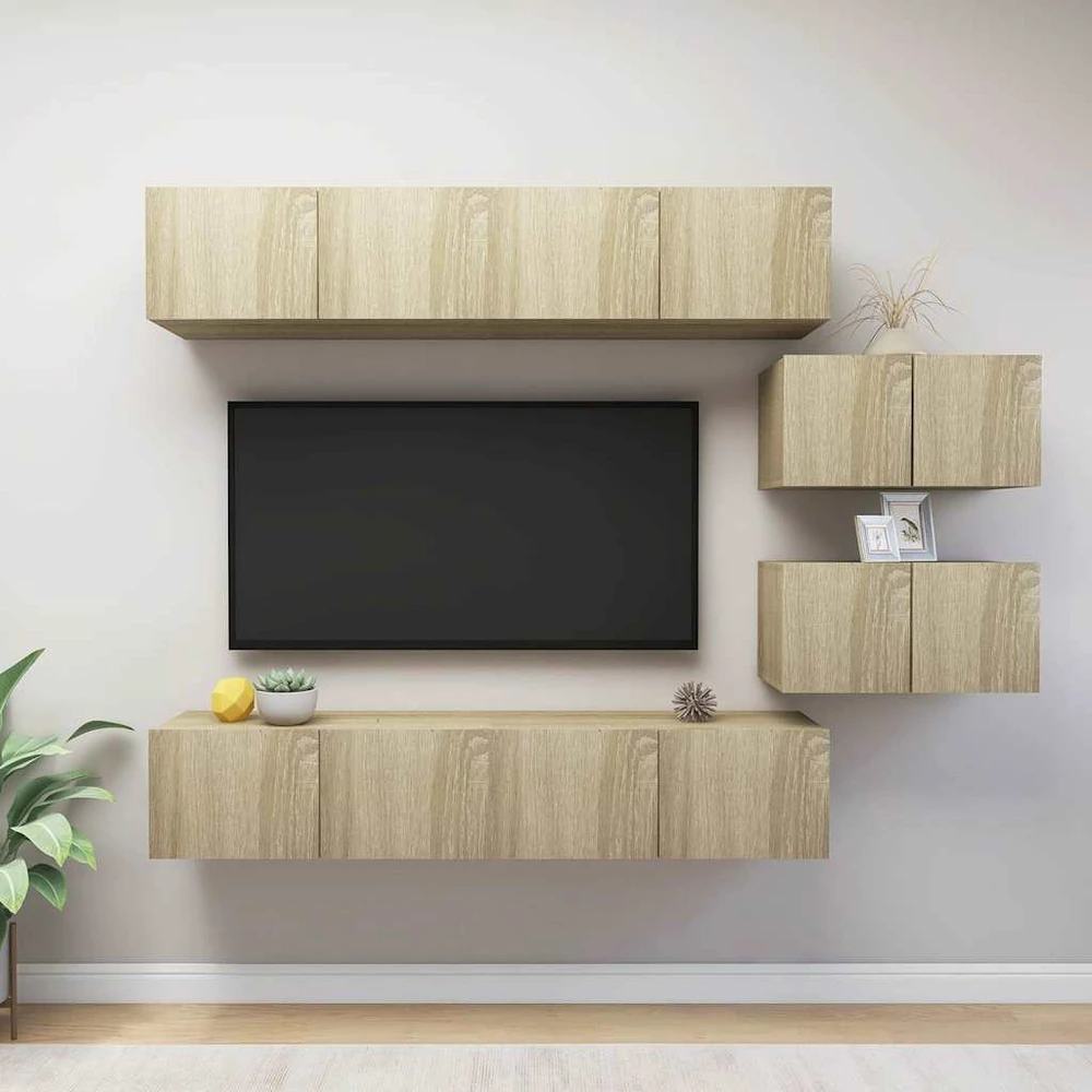 TV staliukas Televizoriaus spintelių komplektas, 6 dalių, ąžuolo, mediena