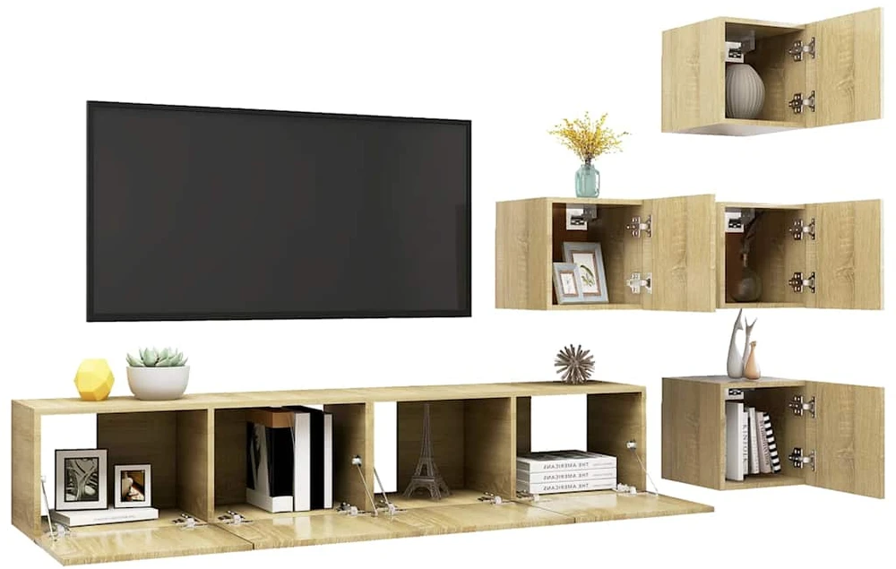TV staliukas Televizoriaus spintelių komplektas, 6 dalių, ąžuolo, mediena