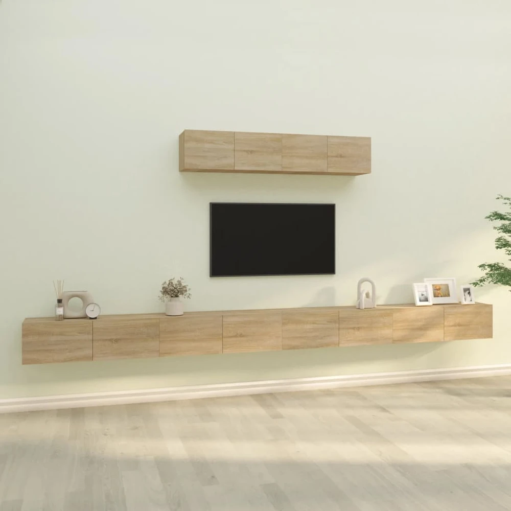 TV staliukas Televizoriaus spintelių komplektas, 6 dalių, ąžuolo, mediena