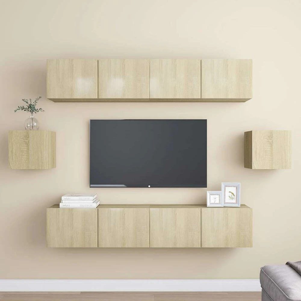 TV staliukas Televizoriaus spintelių komplektas, 6 dalių, ąžuolo, mediena