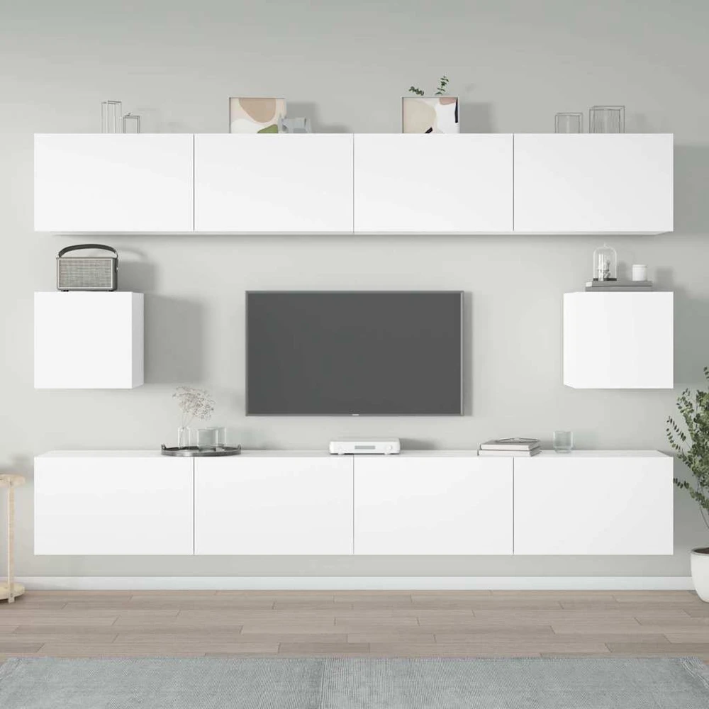 TV staliukas Televizoriaus spintelių komplektas, 6 dalių, baltas, mediena