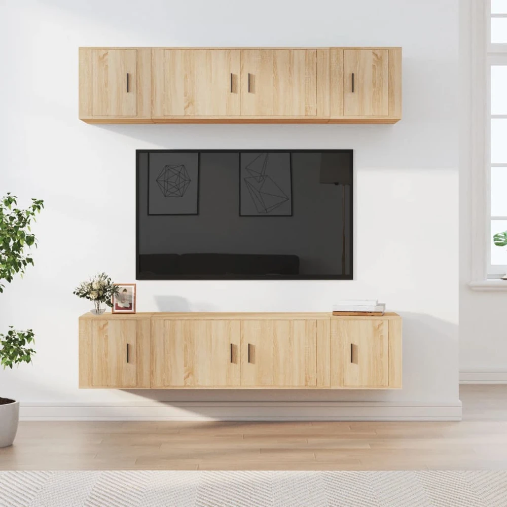 TV staliukas Televizoriaus spintelių komplektas, 6 dalių, ąžuolo, mediena