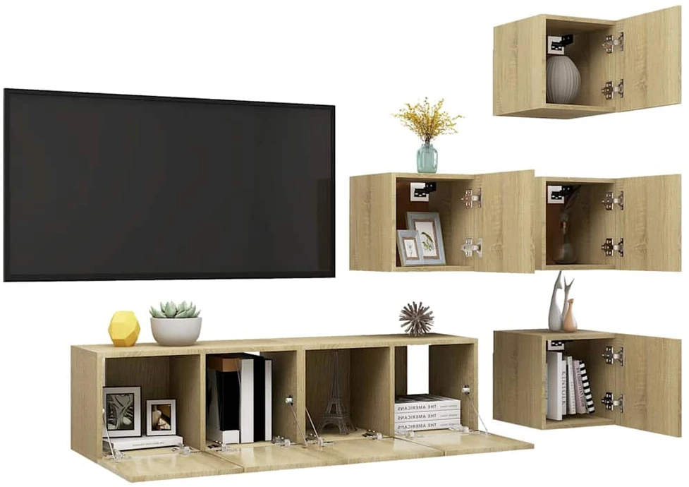 TV staliukas Televizoriaus spintelių komplektas, 6 dalių, ąžuolo, mediena