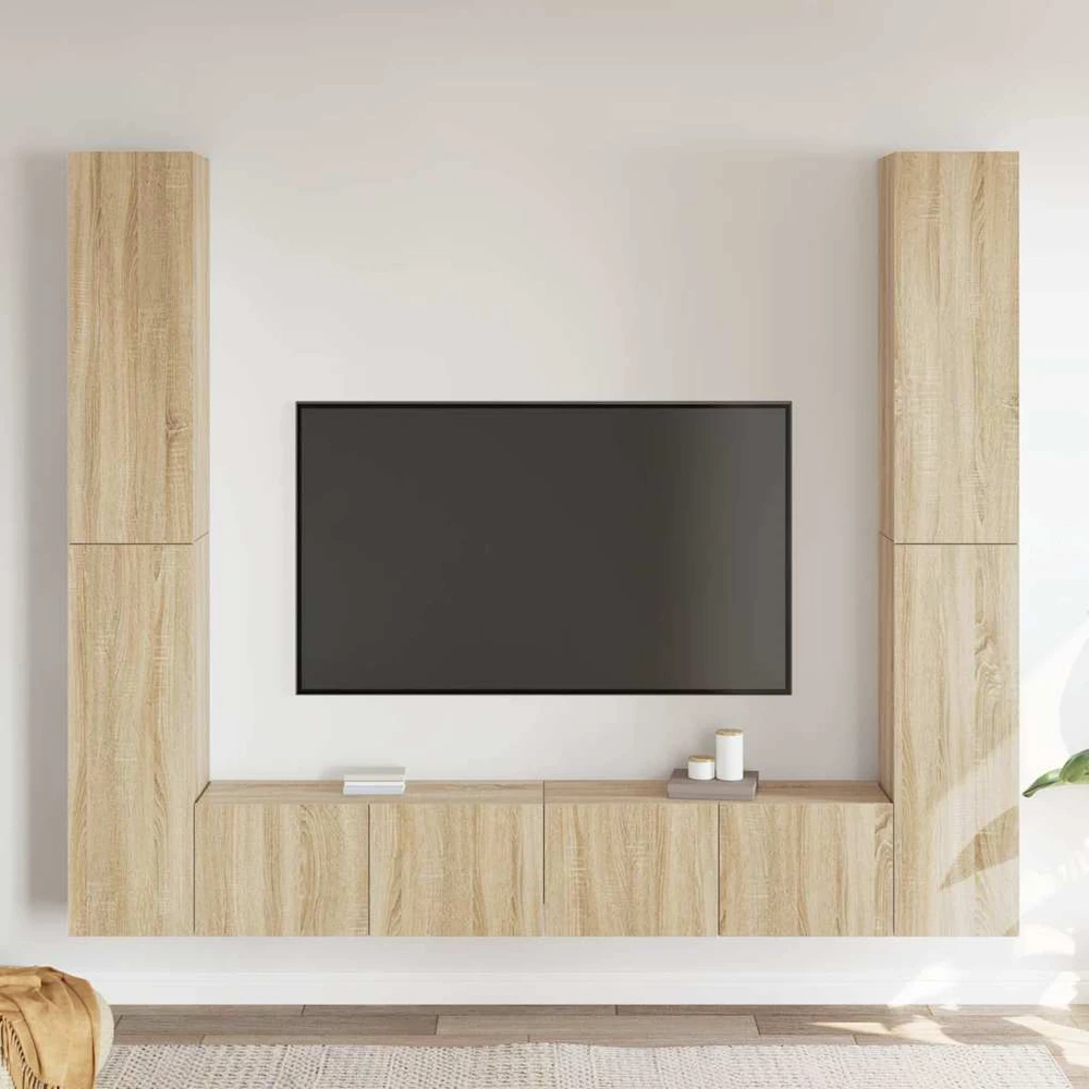 TV staliukas Televizoriaus spintelių komplektas, 6 dalių, ąžuolo, mediena