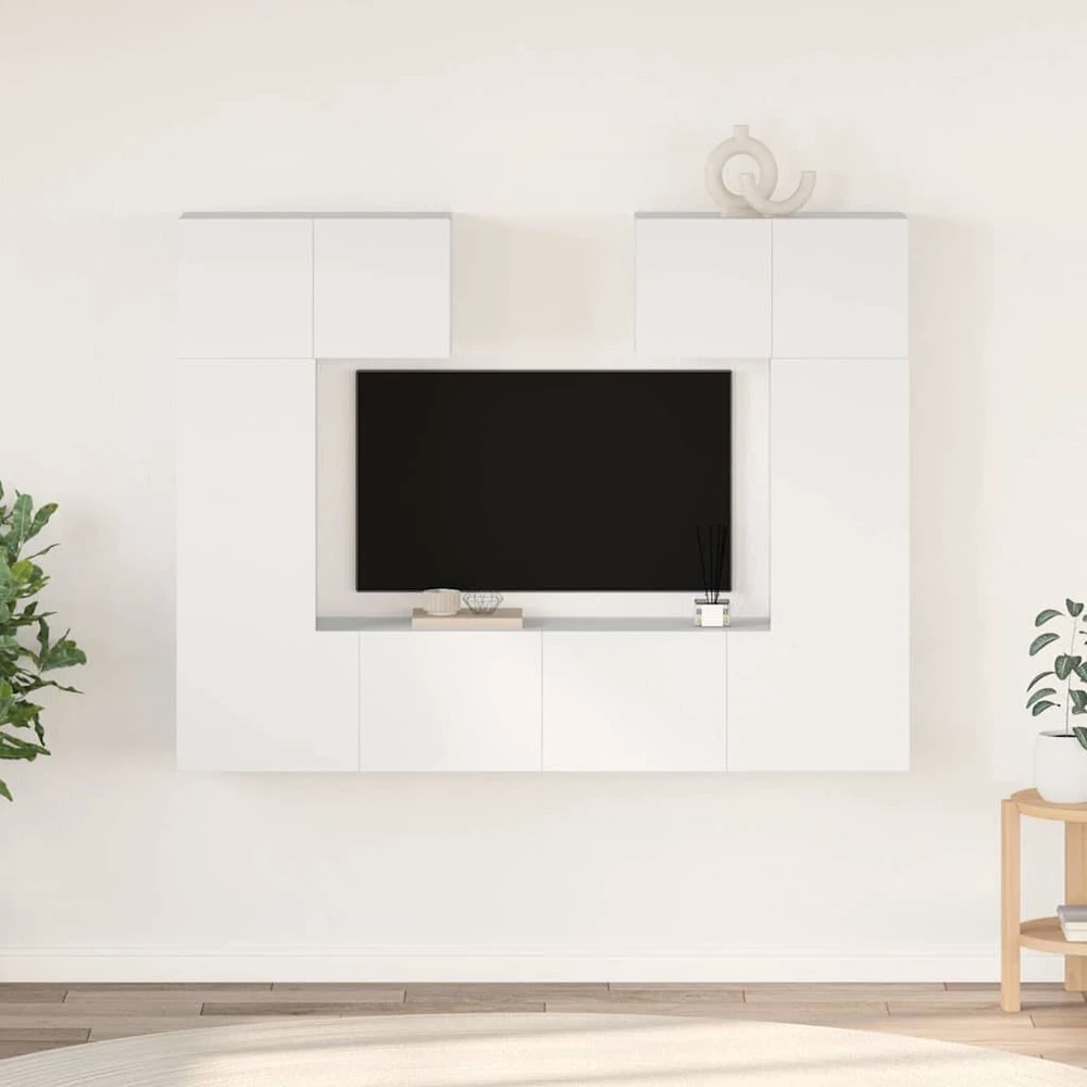 TV staliukas Televizoriaus spintelių komplektas, 6 dalių, baltas, mediena