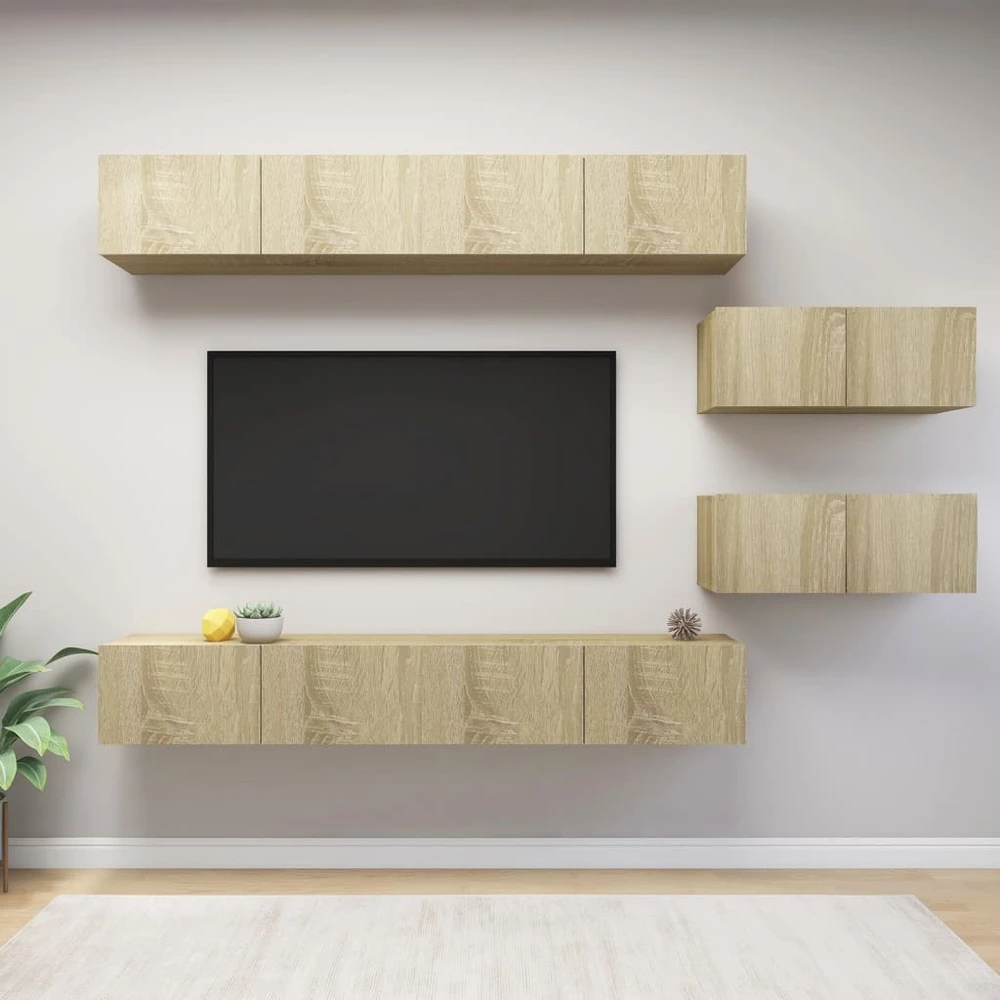 TV staliukas Televizoriaus spintelių komplektas, 6 dalių, ąžuolo, mediena