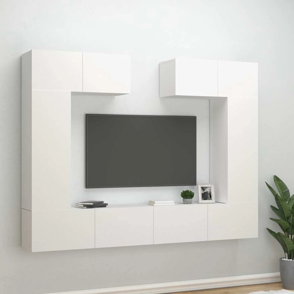 TV staliukas Televizoriaus spintelių komplektas, 6 dalių, baltas, mediena