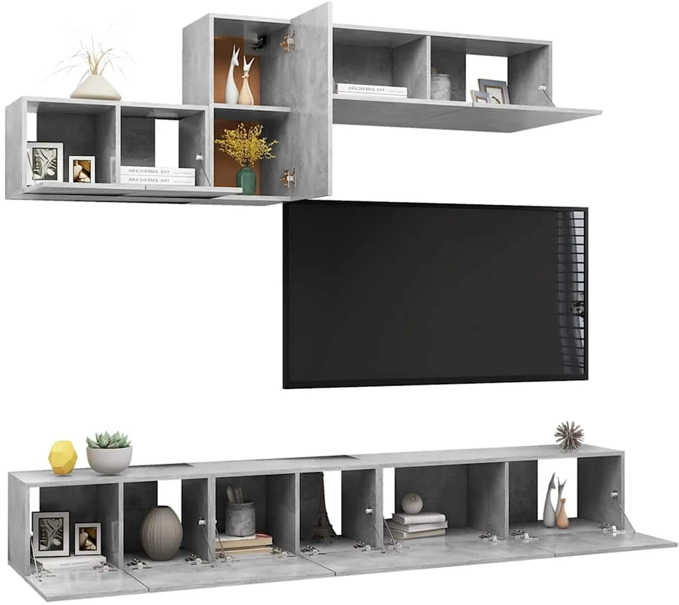 TV staliukas Televizoriaus spintelių komplektas, 6 dalių, betono, mediena
