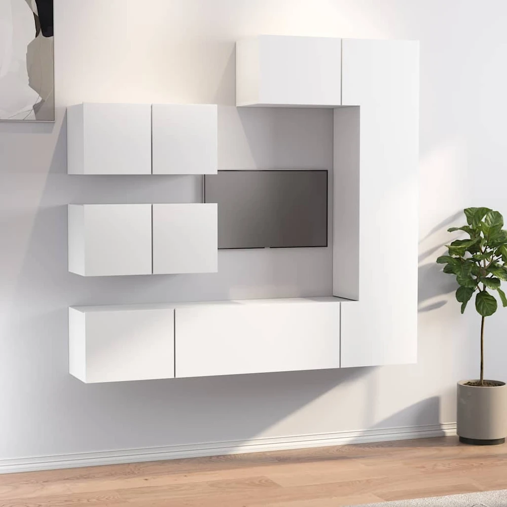 TV staliukas Televizoriaus spintelių komplektas, 6 dalių, baltas, mediena