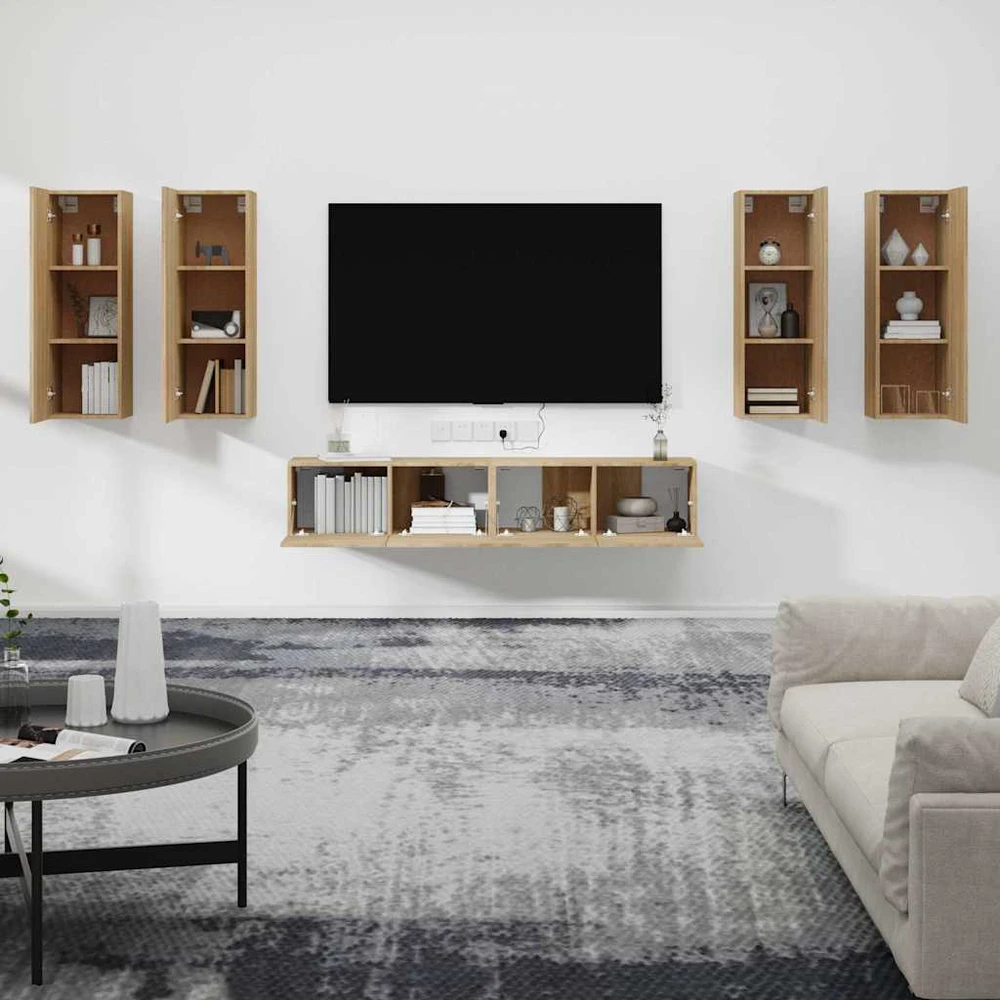 TV staliukas Televizoriaus spintelių komplektas, 6 dalių, ąžuolo, mediena