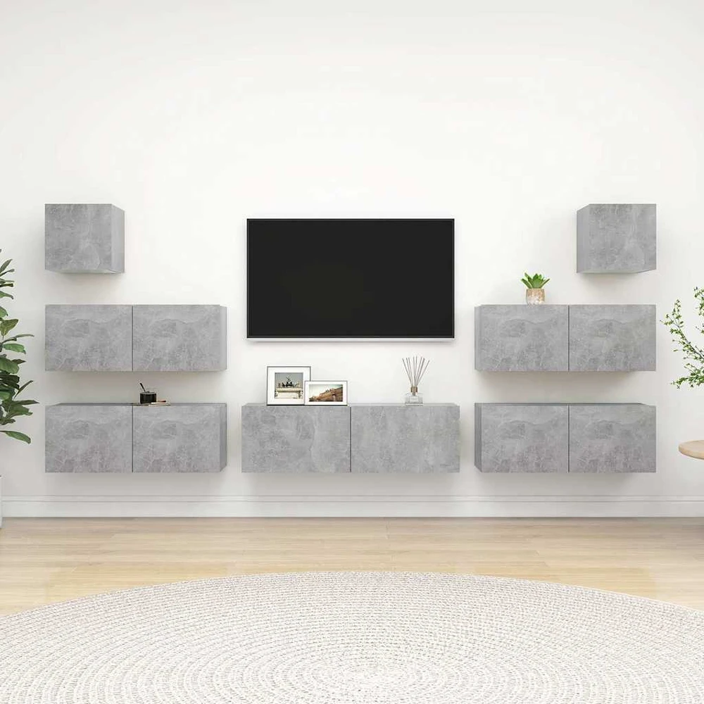 TV staliukas Televizoriaus spintelių komplektas, 7 dalių, betono, mediena