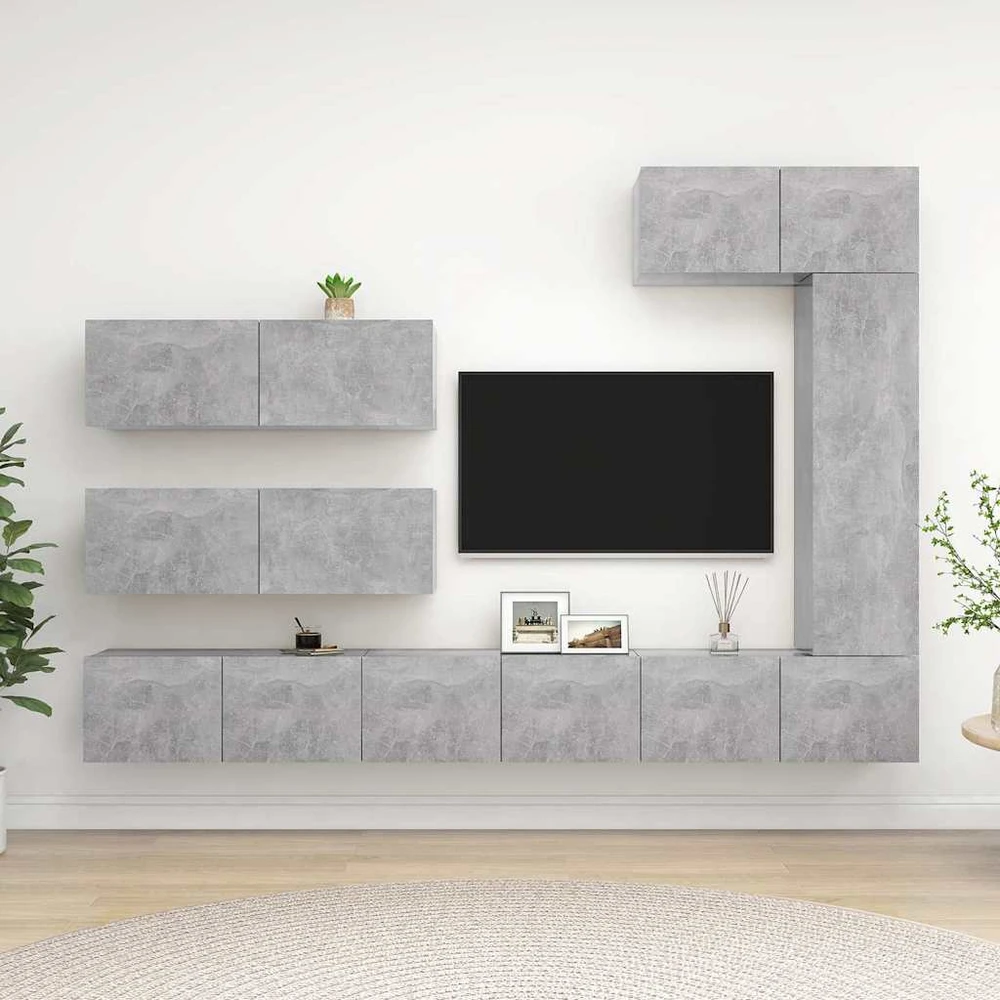 TV staliukas Televizoriaus spintelių komplektas, 7 dalių, betono, mediena