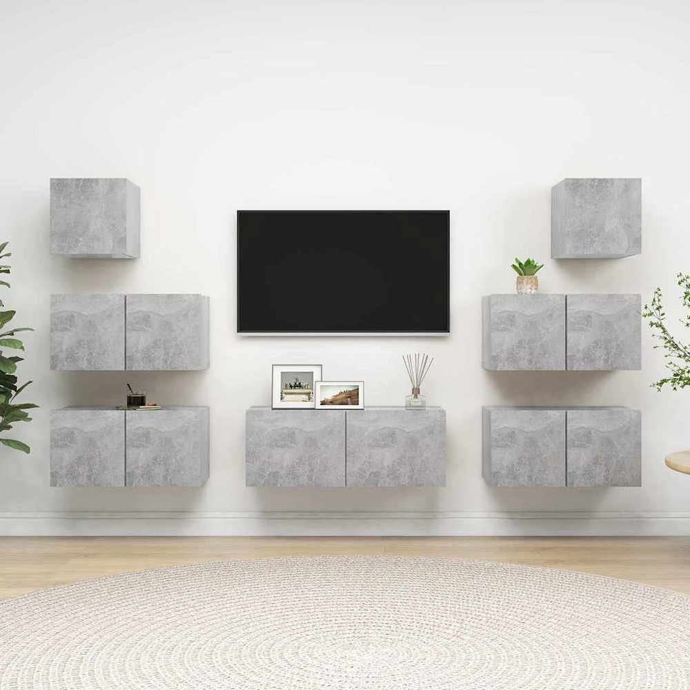 TV staliukas Televizoriaus spintelių komplektas, 7 dalių, betono, mediena