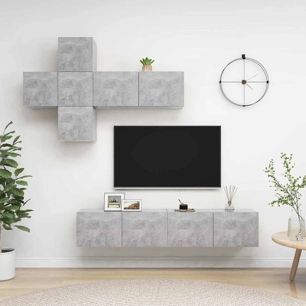 TV staliukas Televizoriaus spintelių komplektas, 7 dalių, betono pilkas, MDP
