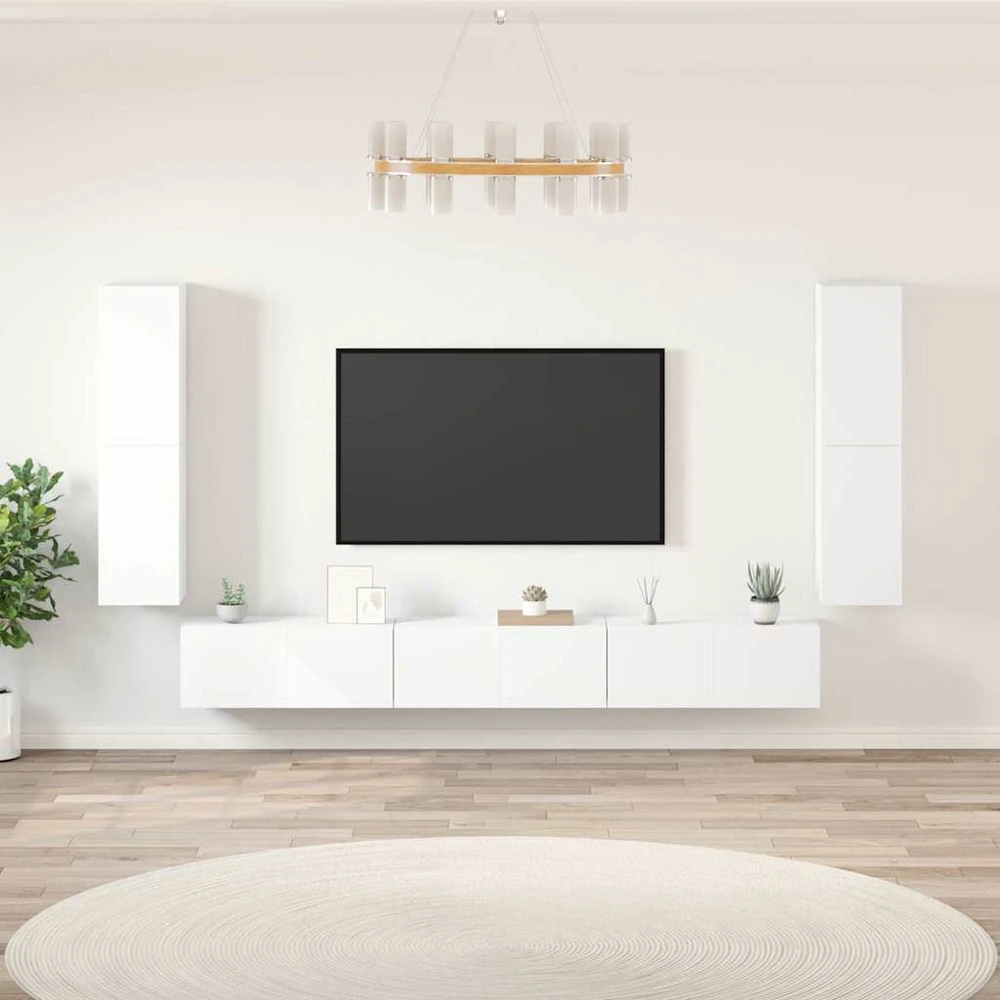TV staliukas Televizoriaus spintelių komplektas, 7 dalių, baltas, mediena