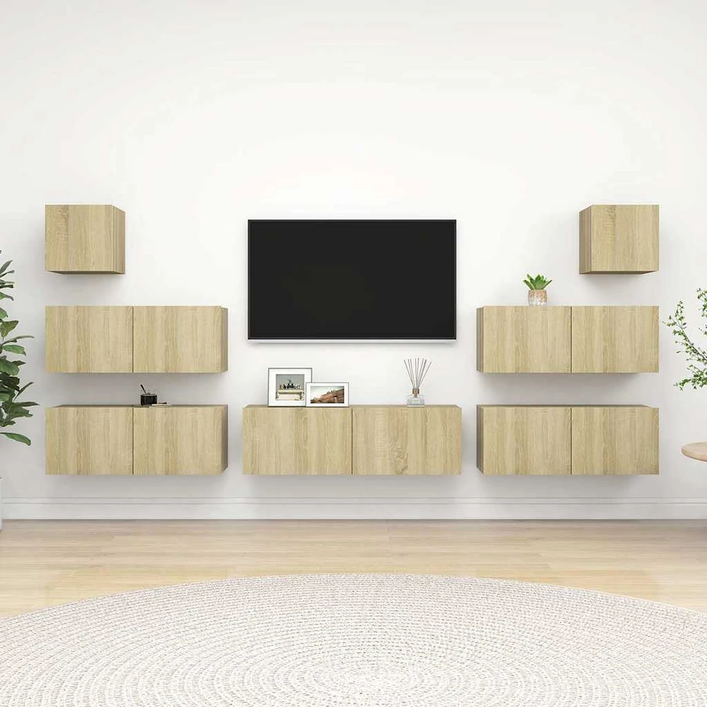 TV staliukas Televizoriaus spintelių komplektas, 7 dalių, ąžuolo, mediena