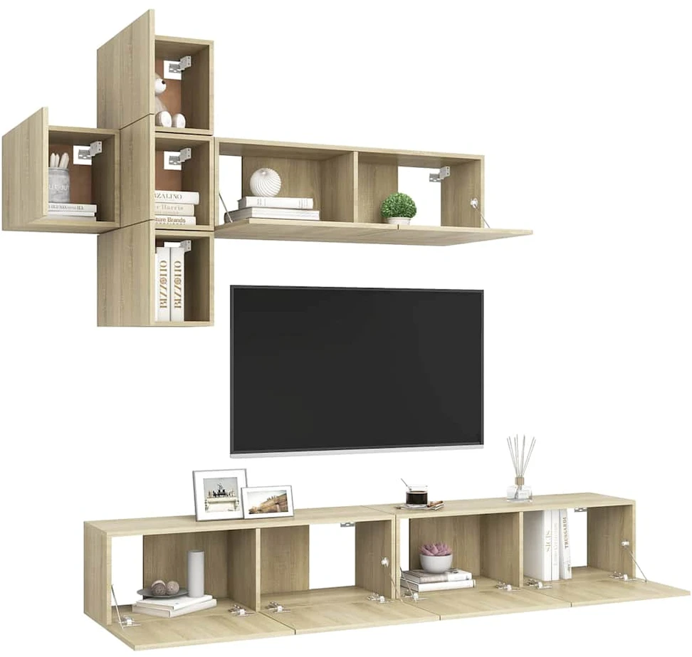TV staliukas Televizoriaus spintelių komplektas, 7 dalių, ąžuolo, mediena