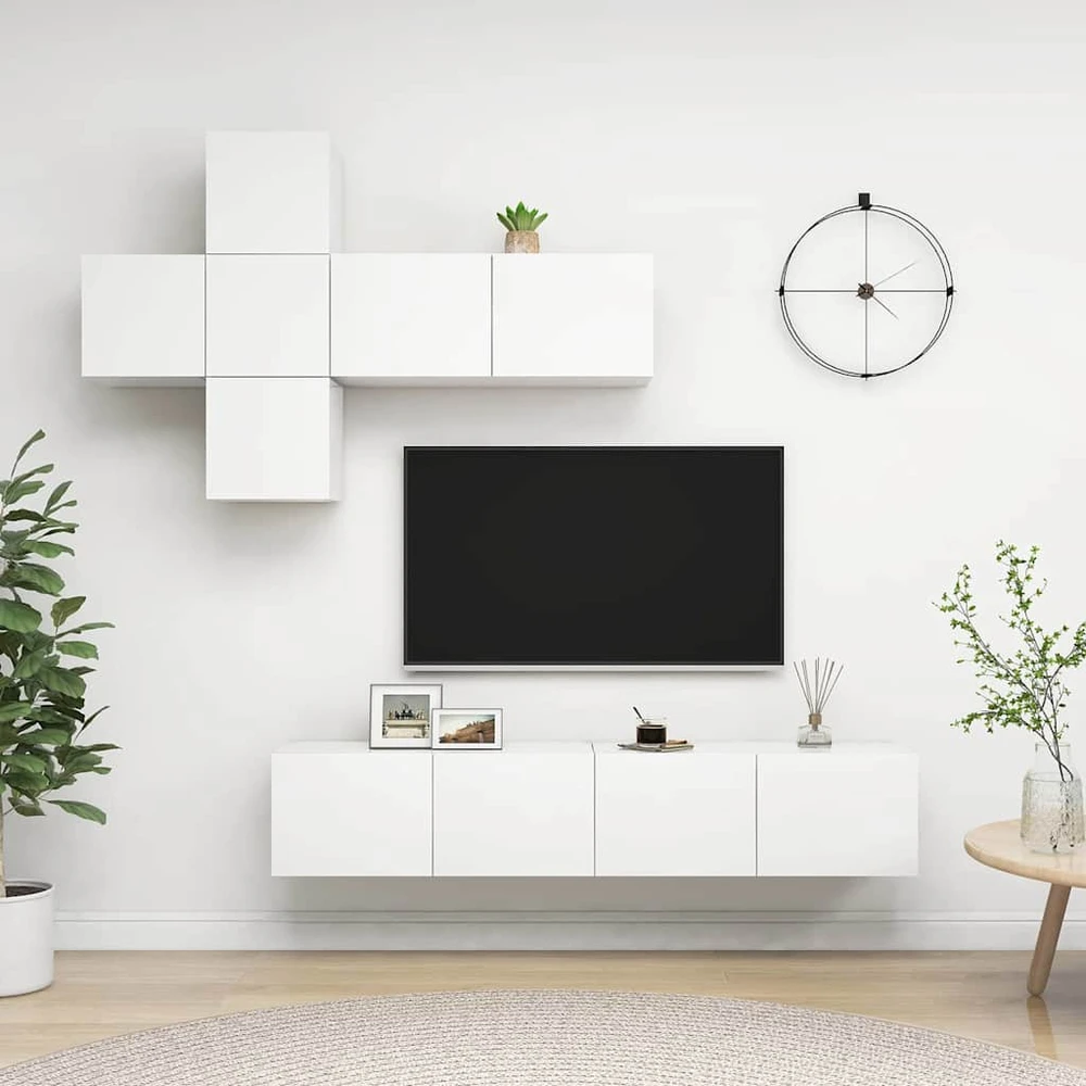 TV staliukas Televizoriaus spintelių komplektas, 7 dalių, baltas, MDP