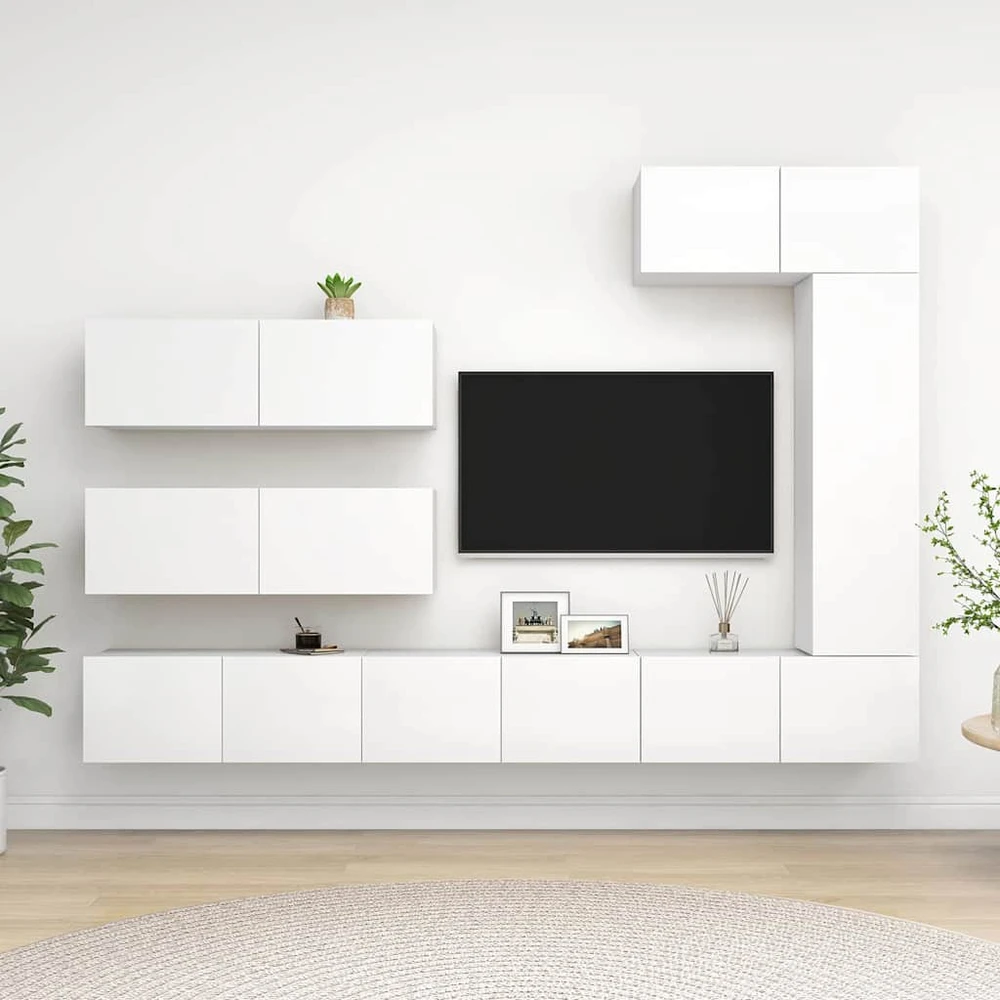 TV staliukas Televizoriaus spintelių komplektas, 7 dalių, baltas, mediena