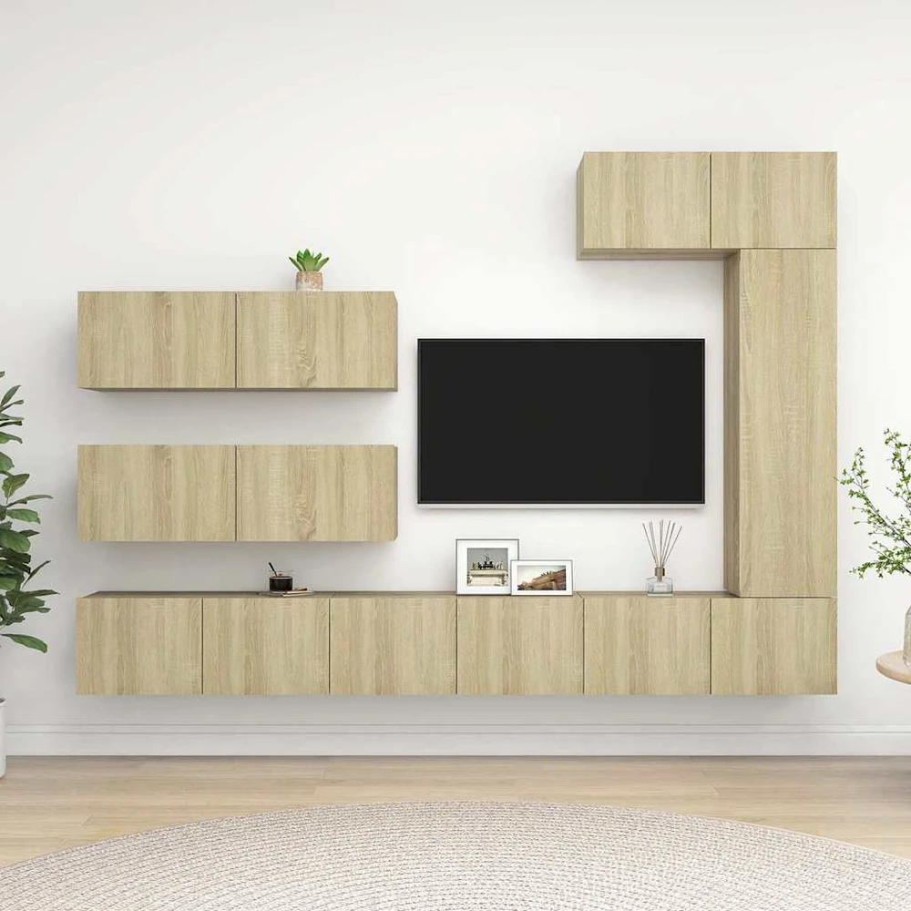 TV staliukas Televizoriaus spintelių komplektas, 7 dalių, ąžuolo, mediena