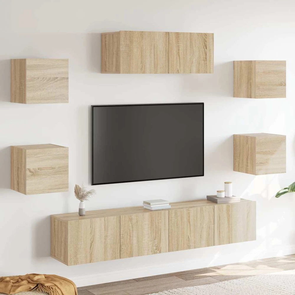 TV staliukas Televizoriaus spintelių komplektas, 7 dalių, ąžuolo, mediena