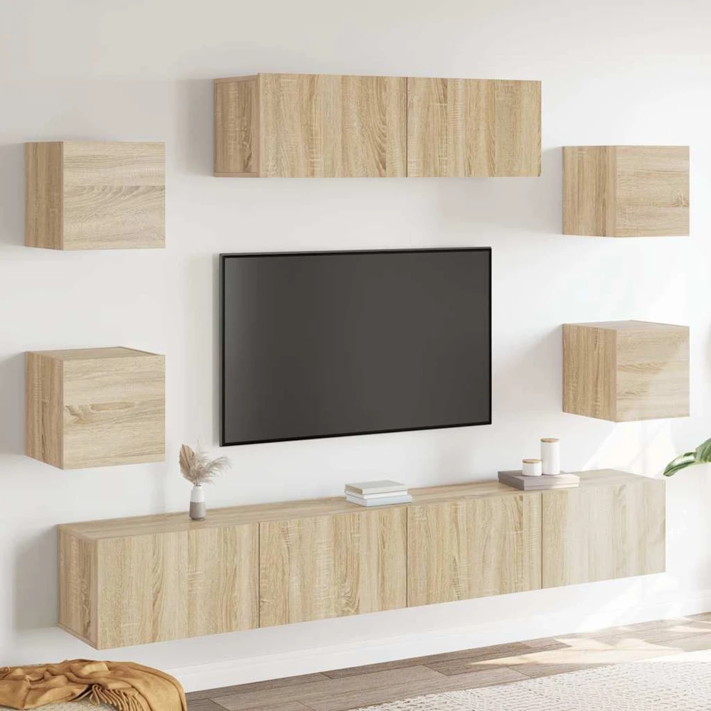 TV staliukas Televizoriaus spintelių komplektas, 7 dalių, ąžuolo, mediena