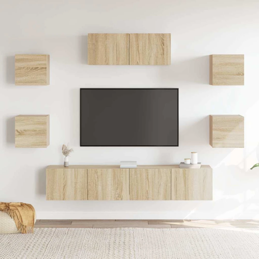 TV staliukas Televizoriaus spintelių komplektas, 7 dalių, ąžuolo, mediena