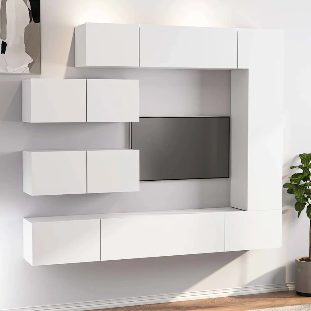 TV staliukas Televizoriaus spintelių komplektas, 7 dalių, baltas, mediena