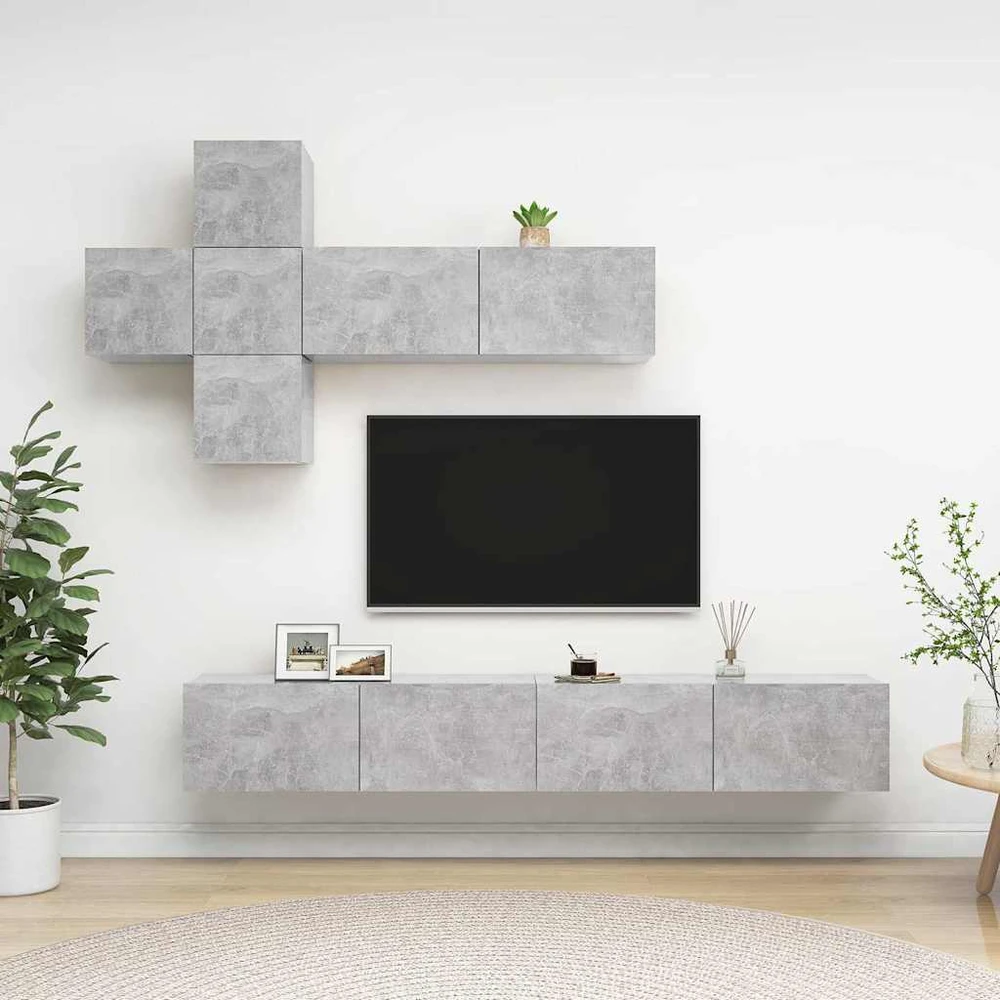 TV staliukas Televizoriaus spintelių komplektas, 7 dalių, betono pilkas, MDP