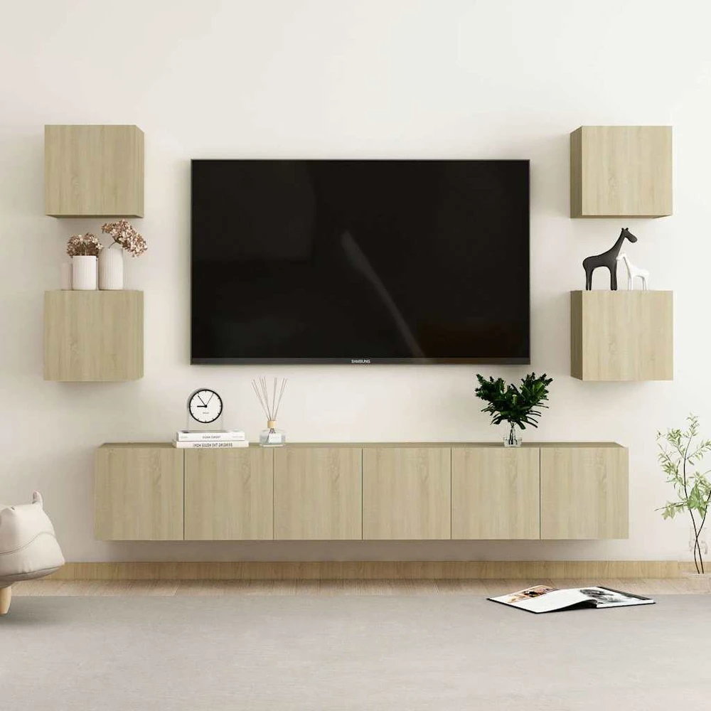 TV staliukas Televizoriaus spintelių komplektas, 7 dalių, ąžuolo, mediena