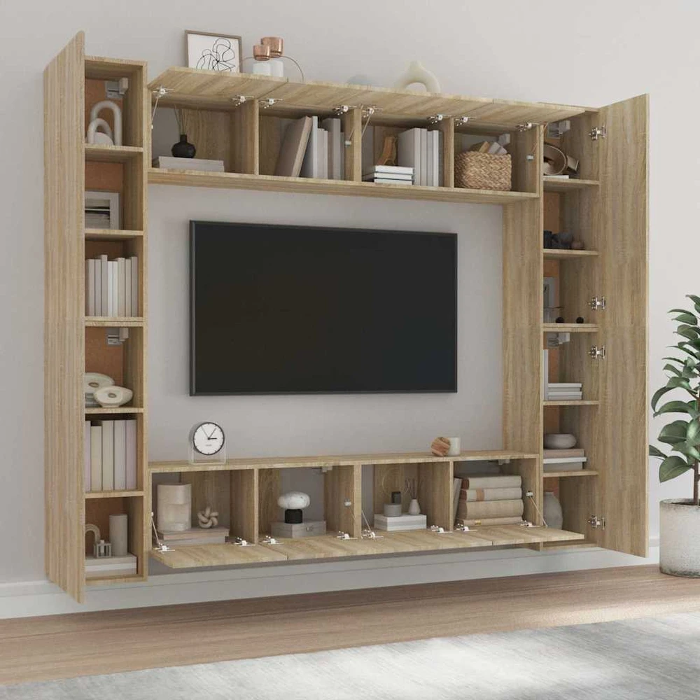 TV staliukas Televizoriaus spintelių komplektas, 8 dalių, ąžuolo, mediena