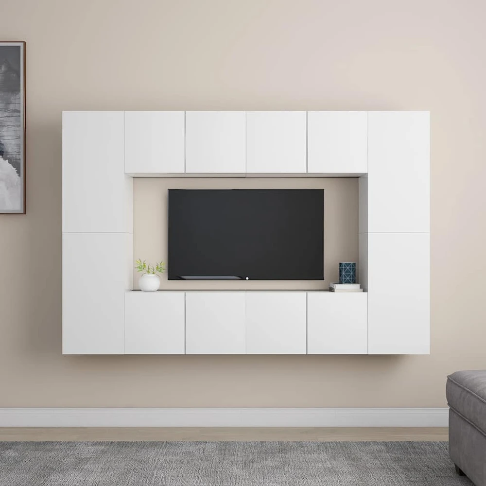 TV staliukas Televizoriaus spintelių komplektas, 8 dalių, baltas, mediena