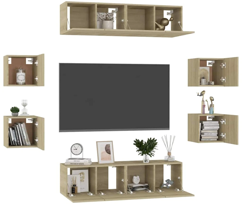 TV staliukas Televizoriaus spintelių komplektas, 8 dalių, ąžuolo, mediena