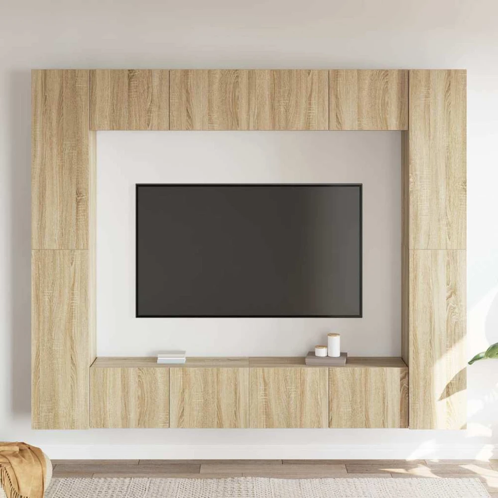 TV staliukas Televizoriaus spintelių komplektas, 8 dalių, ąžuolo, mediena