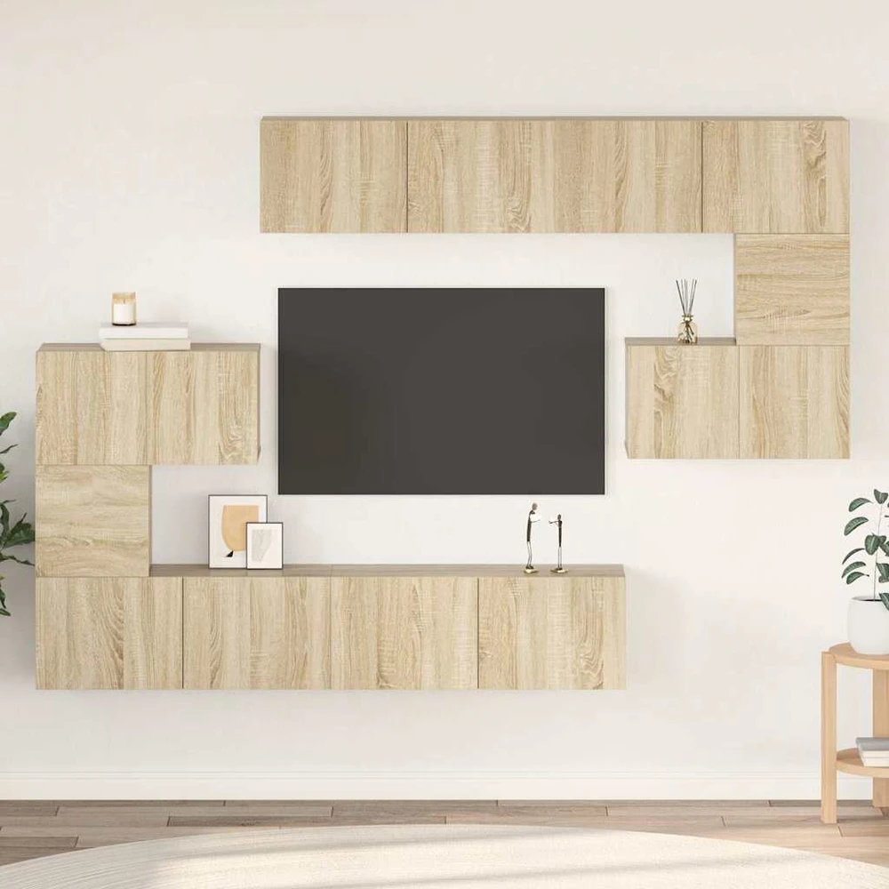 TV staliukas Televizoriaus spintelių komplektas, 8 dalių, ąžuolo, mediena