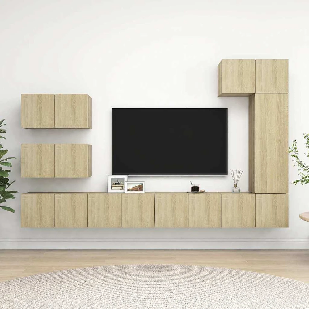 TV staliukas Televizoriaus spintelių komplektas, 8 dalių, ąžuolo, mediena
