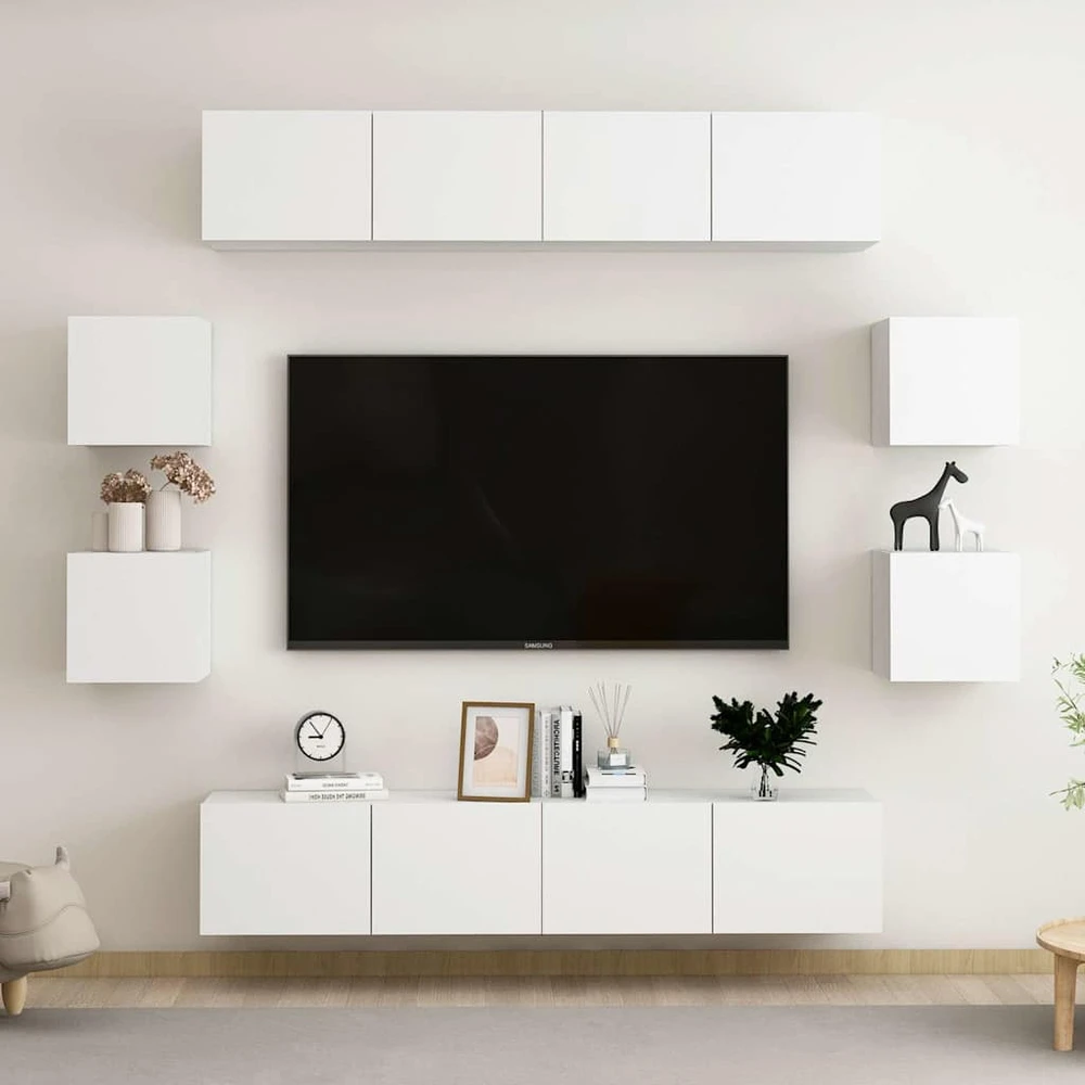 TV staliukas Televizoriaus spintelių komplektas, 8 dalių, baltas, MDP