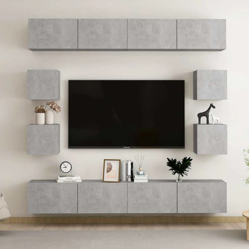 TV staliukas Televizoriaus spintelių komplektas, 8 dalių, betono pilkas, MDP