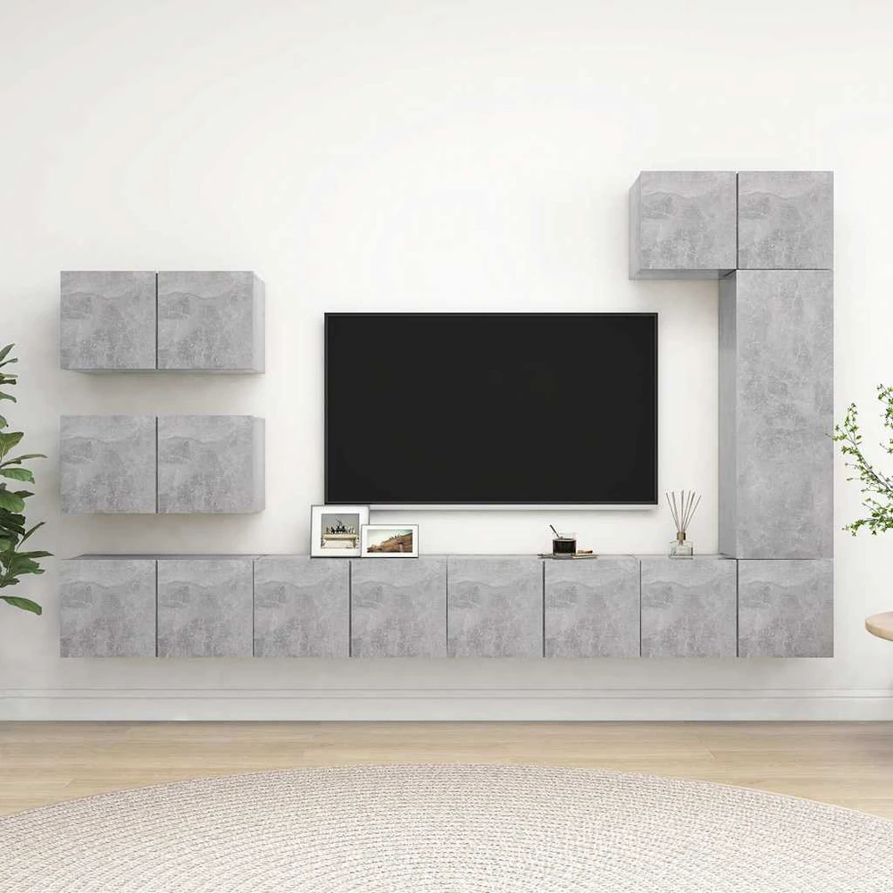 TV staliukas Televizoriaus spintelių komplektas, 8 dalių, betono, mediena
