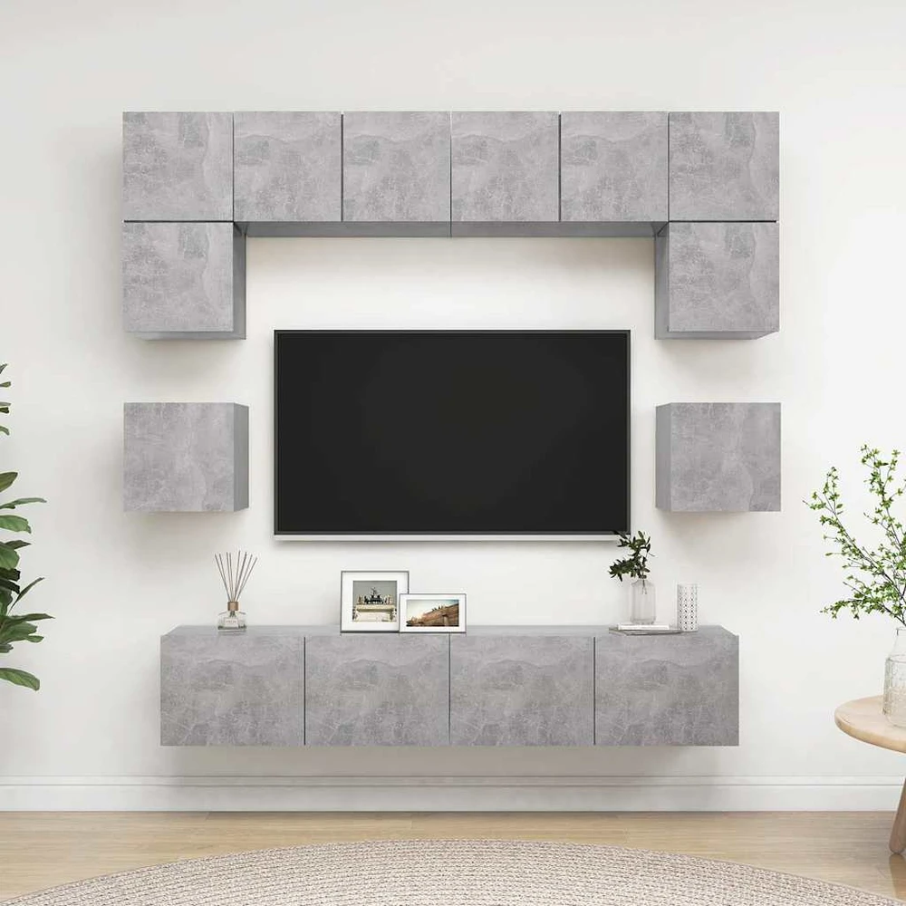 TV staliukas Televizoriaus spintelių komplektas, 8 dalių, betono, mediena