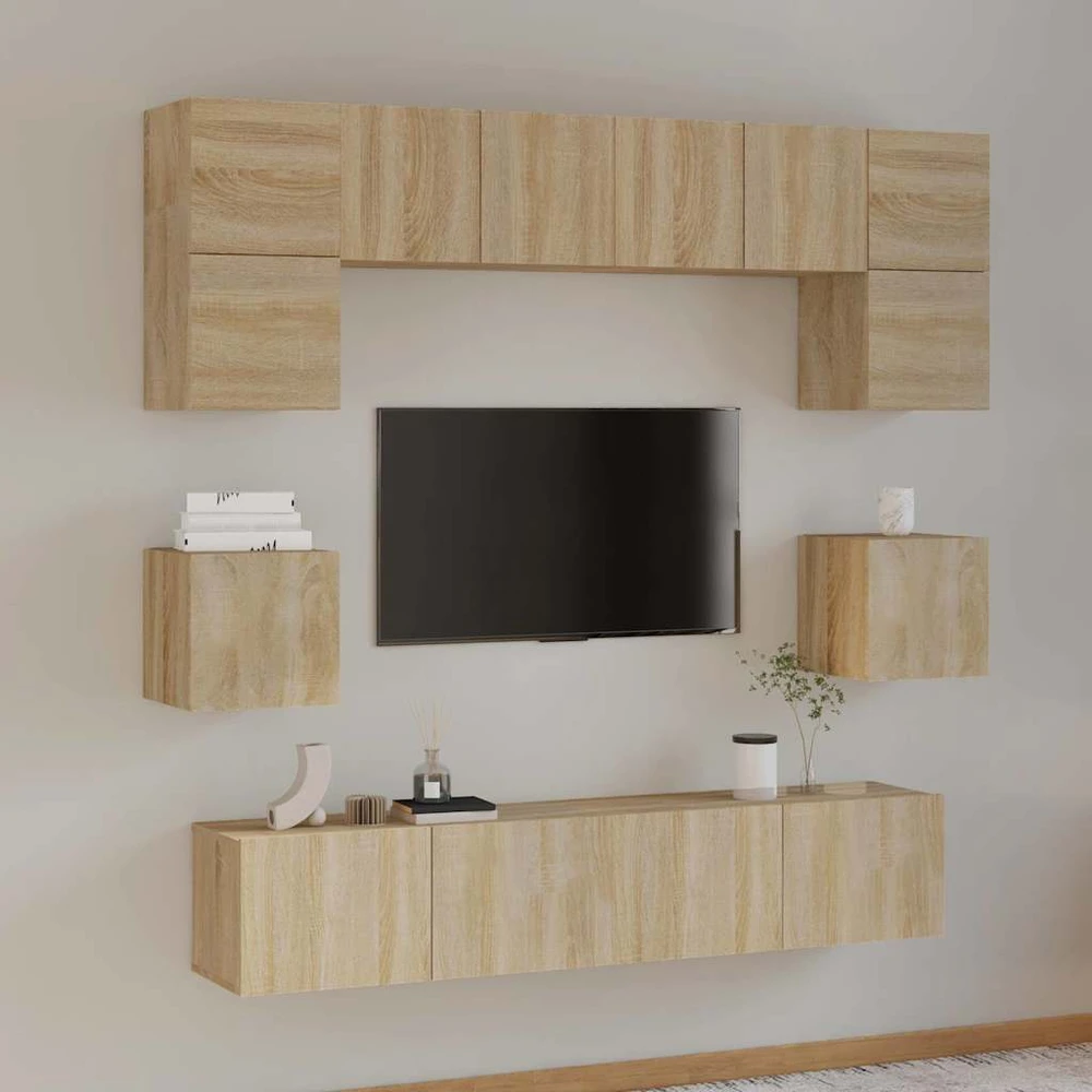 TV staliukas Televizoriaus spintelių komplektas, 8 dalių, ąžuolo, mediena