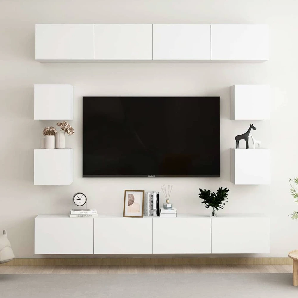 TV staliukas Televizoriaus spintelių komplektas, 8 dalių, baltas, MDP