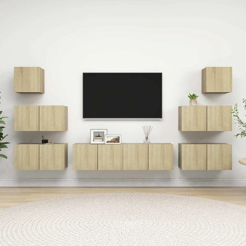 TV staliukas Televizoriaus spintelių komplektas, 8 dalių, ąžuolo, mediena