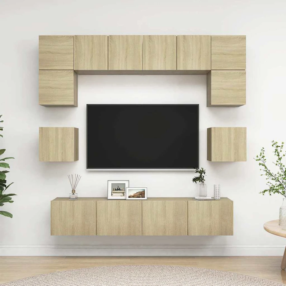 TV staliukas Televizoriaus spintelių komplektas, 8 dalių, ąžuolo, mediena