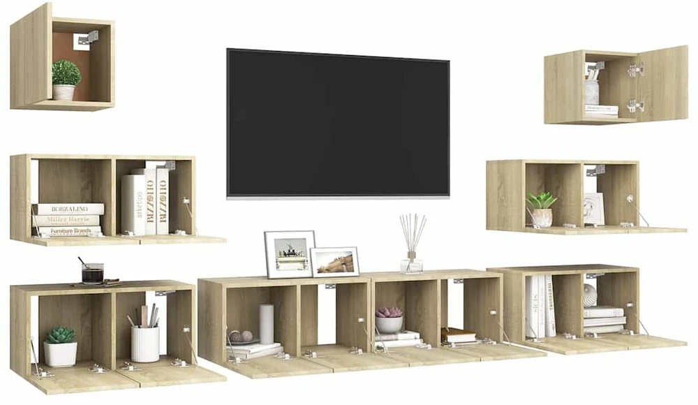 TV staliukas Televizoriaus spintelių komplektas, 8 dalių, ąžuolo, mediena