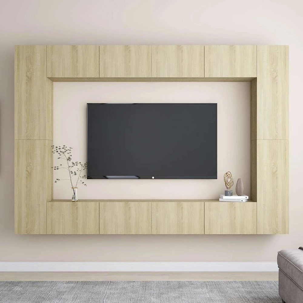 TV staliukas Televizoriaus spintelių komplektas, 8 dalių, ąžuolo, mediena